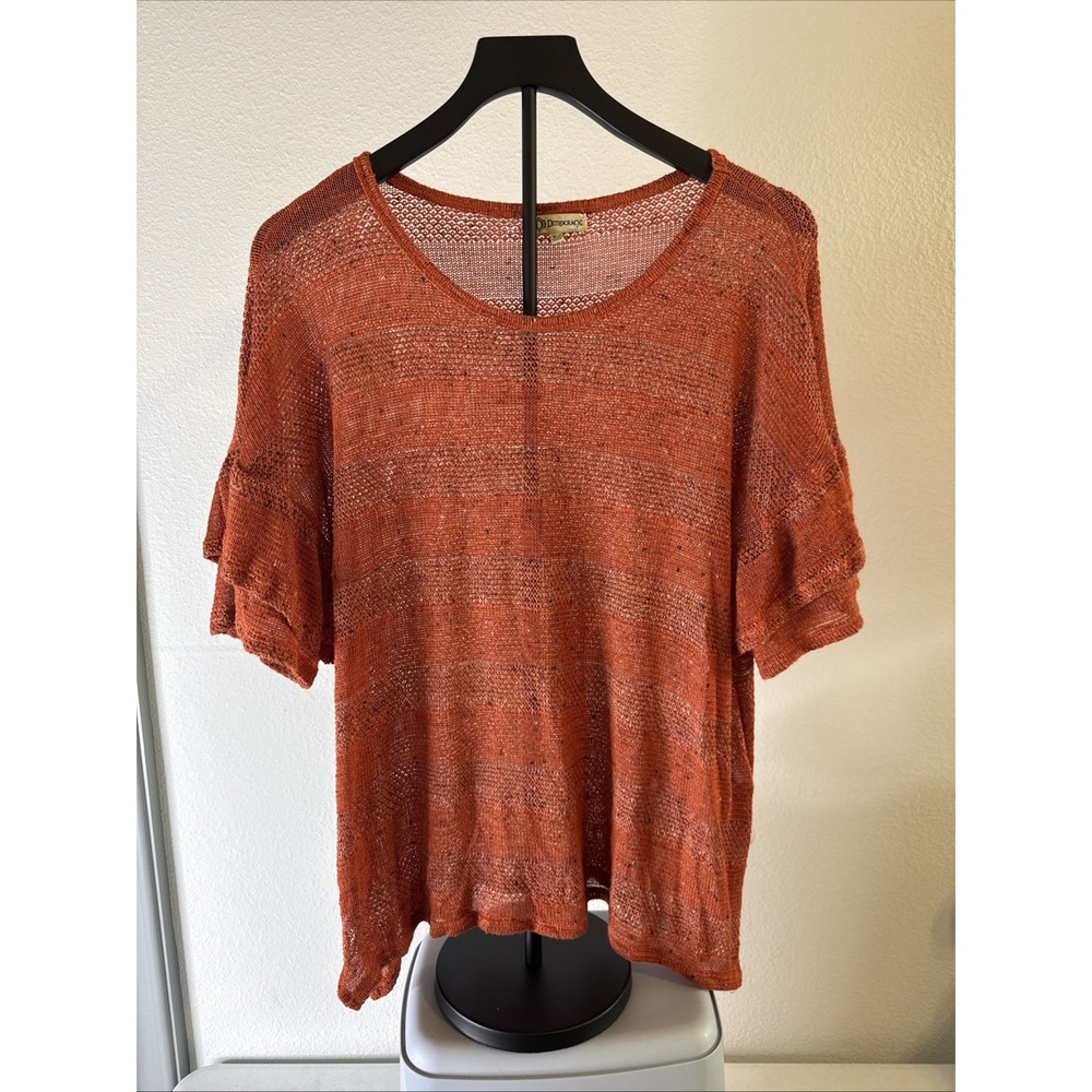 Democracy Women's Top Flutter Sleeve Boho Orange Size XL